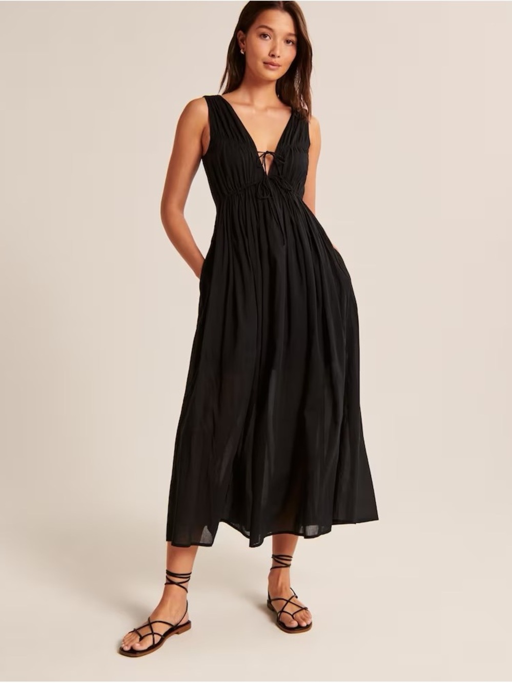 Abercrombie & Fitch Women’s XL Petite Black Maxi Dress Lace Up 100% Cotton Boho